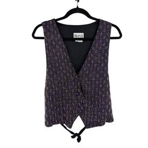 Vintage Surya Womens Embellished Vest Size L Black Purple Evening Regency